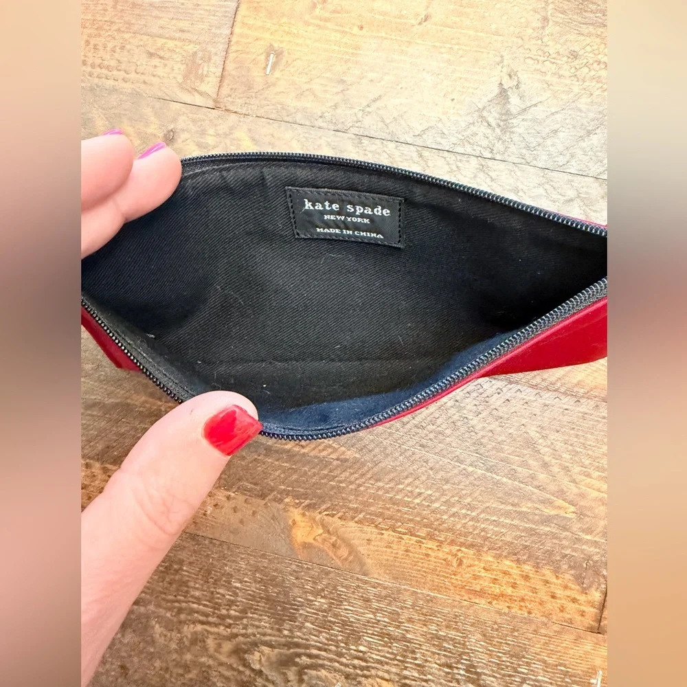 Red Black canvas Kate Spade zip pencil makeup travel  pouch GUC